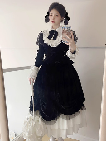 Abiti Gothic Lolita Fiocchi di pizzo Bianco Bianco