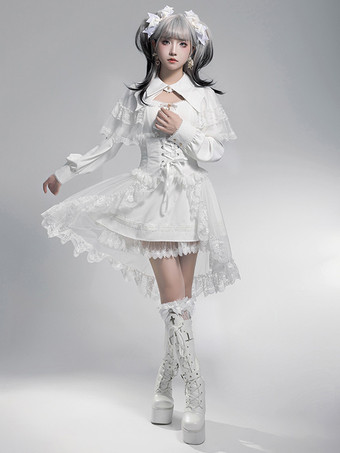 ホワイト   ゴシック ロリータ ドレス リボン フリル ホワイト ホワイト