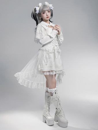   ゴシック ロリータ ドレス リボン フリル ホワイト ホワイト
