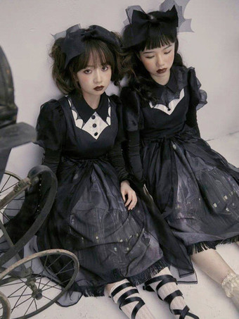   ゴシック ロリータ ドレス フリル リボン 花柄 ブラック ブラック
