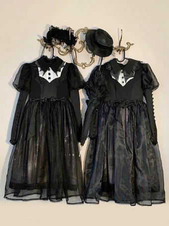   ゴシック ロリータ ドレス フリル リボン 花柄 ブラック ブラック