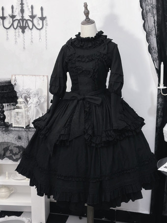 Camicette Gothic Lolita Maniche Lunghe Nere Top Lolita Volant Fiocchi Jacquard Camicia Lolita