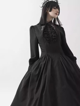   ゴシック ロリータ ドレス プリーツ フリル ブラック ブラック