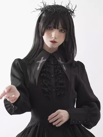   ゴシック ロリータ ドレス プリーツ フリル ブラック ブラック