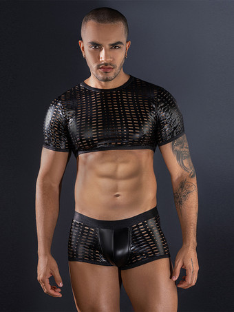 ブラック メンズ セクシー コスチューム ハロウィン パンツ トップ ナイトクラブウェア