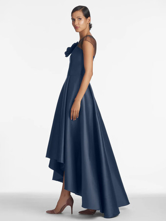 ブライダルマザードレス イリュージョンネックライン ノースリーブ Aライン プリーツ ウェディングゲストドレス