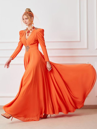 ブライダルマザードレス Vネック ロングスリーブ ボールガウン プリーツ トレーン付き ウェディングゲストドレス