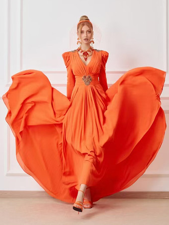 ブライダルマザードレス Vネック ロングスリーブ ボールガウン プリーツ トレーン付き ウェディングゲストドレス