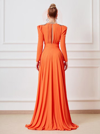 ブライダルマザードレス Vネック ロングスリーブ ボールガウン プリーツ トレーン付き ウェディングゲストドレス