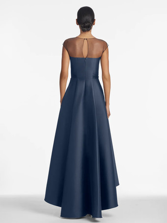 ブライダルマザードレス イリュージョンネックライン ノースリーブ Aライン プリーツ ウェディングゲストドレス