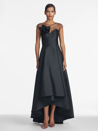 ブライダルマザードレス イリュージョンネックライン ノースリーブ Aライン プリーツ ウェディングゲストドレス