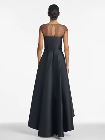 ブライダルマザードレス イリュージョンネックライン ノースリーブ Aライン プリーツ ウェディングゲストドレス