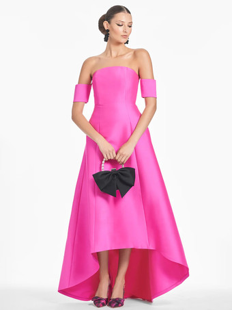 ピーチブライダルマザードレス デザインネックライン 半袖 Aライン プリーツ フロアレングス ゲストドレス 結婚式用