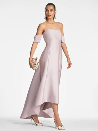 ソフトピンクブライダルマザードレス デザインネックライン 半袖 Aライン プリーツ フロアレングス ゲストドレス 結婚式用