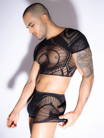 Männer Sexy Kostüm Halloween Hosen Top Durchsichtig Mesh Nachtclub Tragen