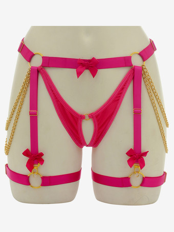 ローズレッド女性用ハーネス 蝶結び レッグチェーンベルト フルケージ ガーターベルト