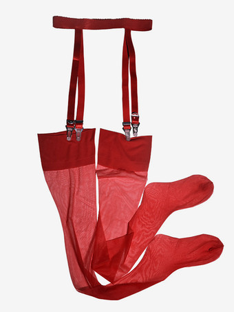 レッド ガーターベルト付きハイシンセクシーストッキング