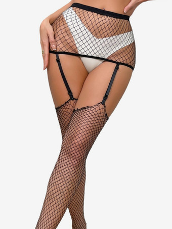 ブラック レディース セクシー フィッシュネット ハイエラスティック ニーソックス セクシー ロング ガーター ストッキング ガーターベルト