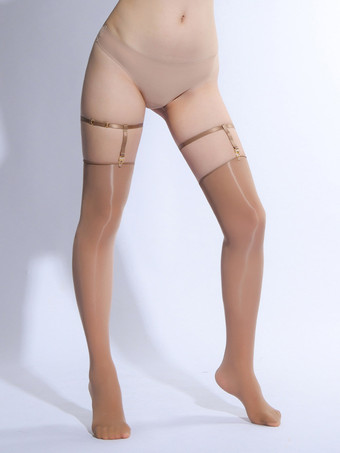 ブラウン セクシーなガーターベルト 薄いハイストッキング