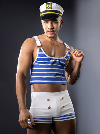 ホワイト メンズ セクシー コスチューム ハロウィン 帽子 パンツ トップ ネイビー ユニフォーム セーラー ナイトクラブウェア