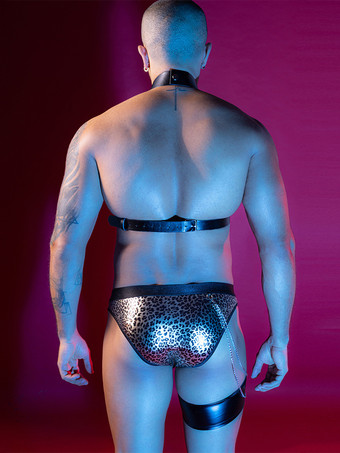 メンズ セクシー コスチューム ハロウィン ヒョウ柄 チョーカーパンツ ナイトクラブウェア