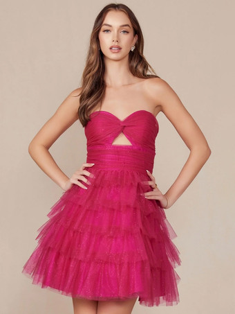 ホームカミングドレス付き ショート丈 ネックラインカットアウトチュール