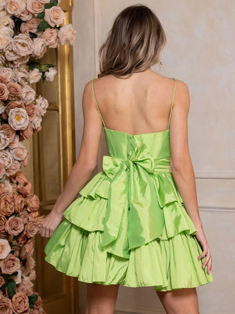 ライトグリーン ホームカミングドレス付き ショート ショート ジュエルネック リボン タフタ