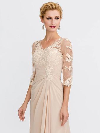 Vestido de fiesta para madre de la novia escote en V media manga tubo plisado largo hasta el suelo vestidos de invitada para boda