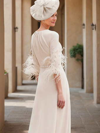 マザードレス デザインネックライン 3/4 丈スリーブ ジャンプスーツ ビーズ付き ウェディングゲストドレス