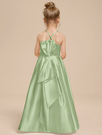 ホワイトフラワーガールドレス アイボリーサテン生地 ノースリーブ Vネックフラワーガールドレス