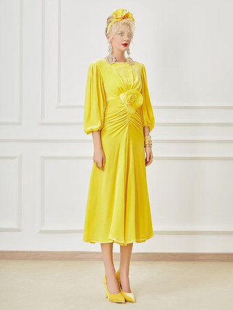 Partykleid für die Mutter der Braut Rundhalsausschnitt 3/4-Ärmel Ballkleid Blumen wadenlanges Gästekleid für die Hochzeit