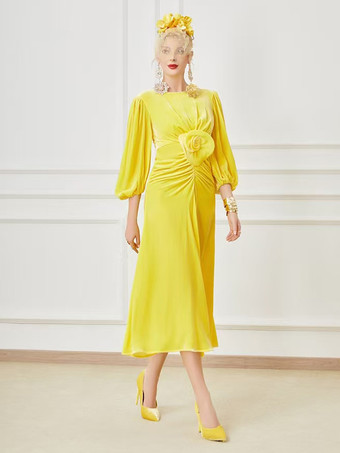 Partykleid für die Mutter der Braut Rundhalsausschnitt 3/4-Ärmel Ballkleid Blumen wadenlanges Gästekleid für die Hochzeit