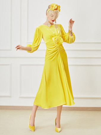 Partykleid für die Mutter der Braut Rundhalsausschnitt 3/4-Ärmel Ballkleid Blumen wadenlanges Gästekleid für die Hochzeit