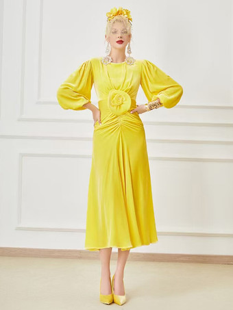 Partykleid für die Mutter der Braut Rundhalsausschnitt 3/4-Ärmel Ballkleid Blumen wadenlanges Gästekleid für die Hochzeit