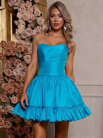 Azul océanoCon vestido de fiesta corto sin tirantes con lazos de poliéster