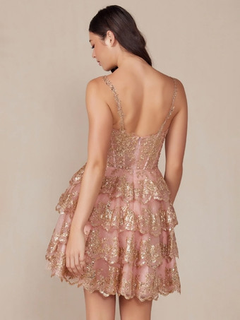ホームカミングドレス付き ショート丈 ネックラインにスパンコール