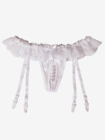 ホワイト パールパンティー セクシーストッキング セクシーな極薄レース 魅惑のガーターベルト