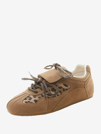 カーキ カーキ マイクロスエードアッパー ラウンドトゥ 0.6インチ レディース スニーカー カジュアルシューズ