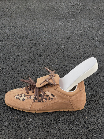 カーキ マイクロスエードアッパー ラウンドトゥ 0.6インチ レディース スニーカー カジュアルシューズ