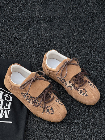 カーキ マイクロスエードアッパー ラウンドトゥ 0.6インチ レディース スニーカー カジュアルシューズ