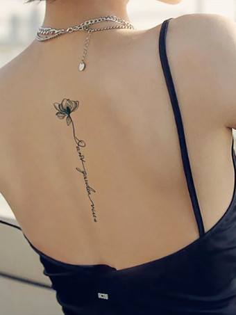 ブラック ハーブタトゥーステッカー 背中 背骨 防水