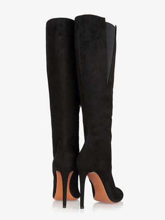 ニーブーツ レディース ブラック シック スティレットヒール ニーハイブーツ