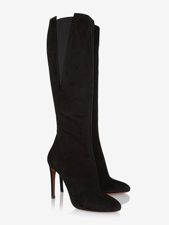 ニーブーツ レディース ブラック シック スティレットヒール ニーハイブーツ