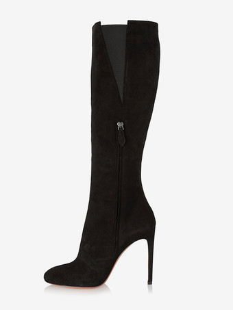 ブラック ニーブーツ レディース ブラック シック スティレットヒール ニーハイブーツ
