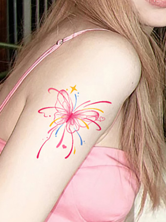 fucsiaAdesivi per tatuaggi colorati con farfalle e fuochi d'artificio impermeabili per petto spalle braccia dolci e fantastici