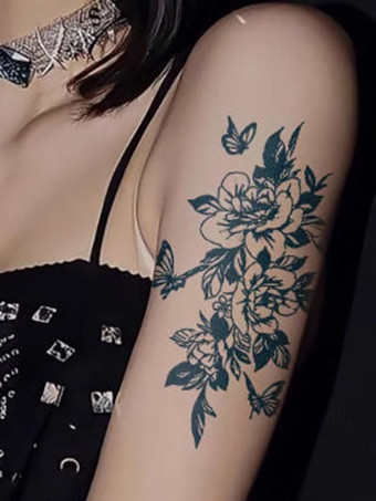 DunkelmarineblauPflanzliche Tattoo Aufkleber Schlüsselbein Arm Bein Simulation Semi-permanente Tattoo Aufkleber