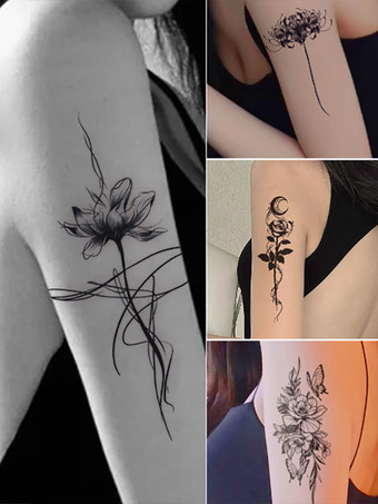 ブラック ハーブタトゥーステッカーパターン ビアンフアローズ ヘビ腕脚タトゥーステッカー