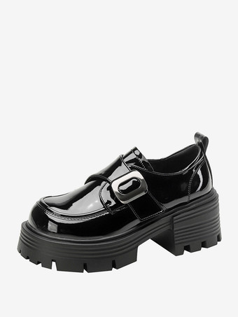 PUブラックレディース PUレザーローファー