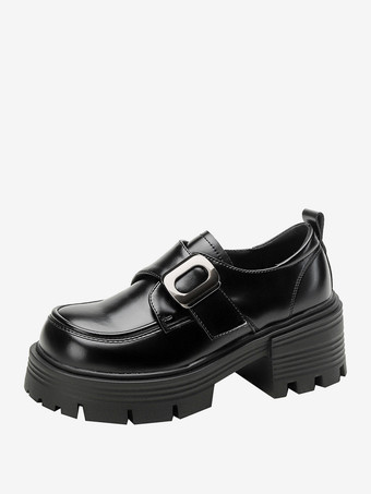 ブラック レディース PUレザーローファー