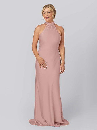 ソフトピンクマザードレス ホルター ノースリーブ シース カットアウト フロアレングス ゲストドレス 結婚式用